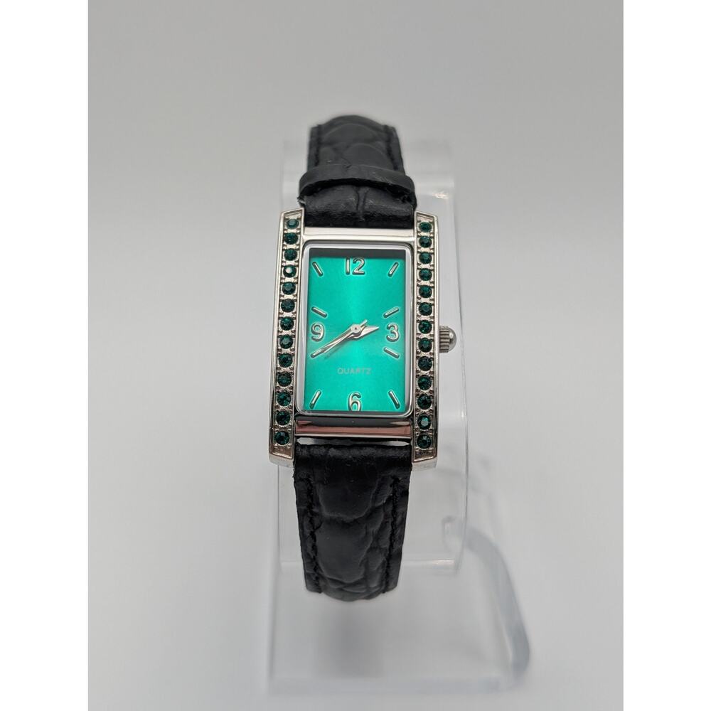 Green Dial Rectangular Quartz Watch Crystal Accen… - image 1